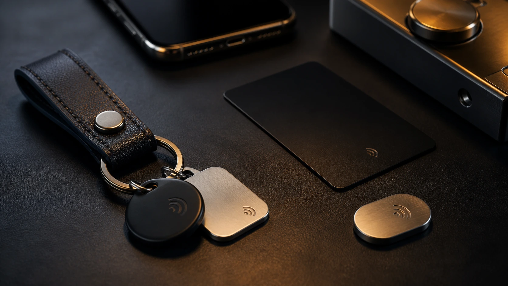 Three polished brass hotel keys on a leather keyring resting on dark velvet
